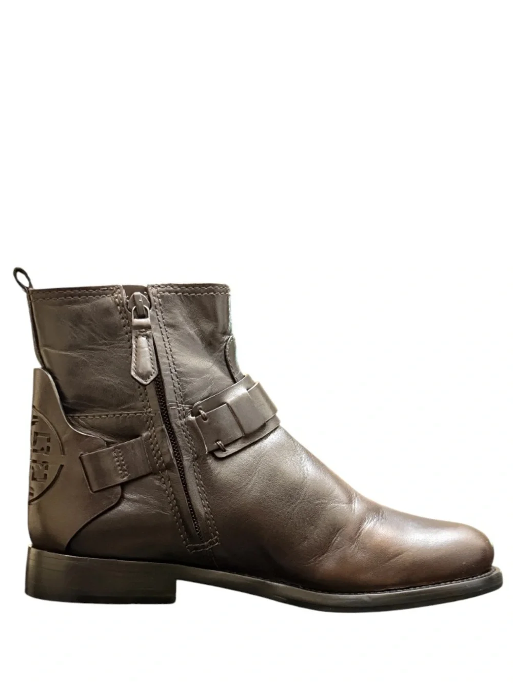 TORY BURCH - BROWN ALL LEATHER “COLTON” ANKLE BOOTIES